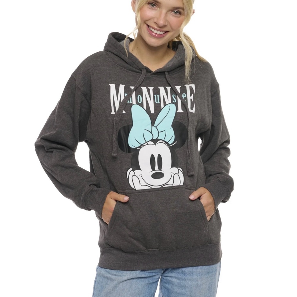 DISNEY Minnie Mouse Gray Hoodie with Blue Bow